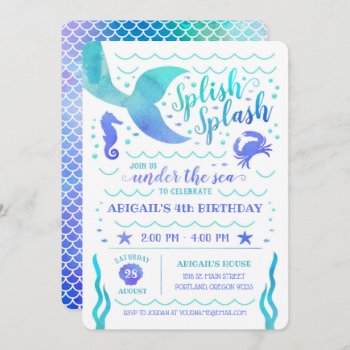 Teal Watercolor Under The Sea Mermaid Birthday Invitation by thepixelprojekt at Zazzle
