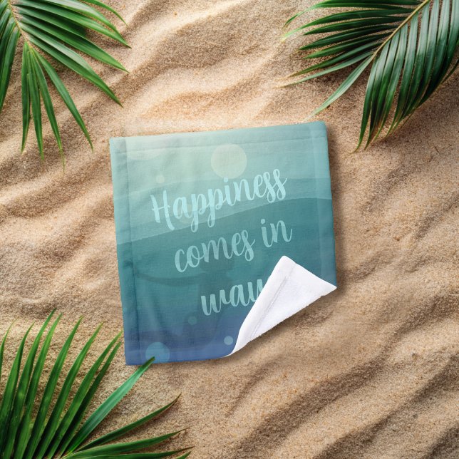 Teal Watercolor Waves Mermaid Happiness Wash Cloth (Happiness comes in waves! Perfect wash cloth for the mermaid! Add your own quote)