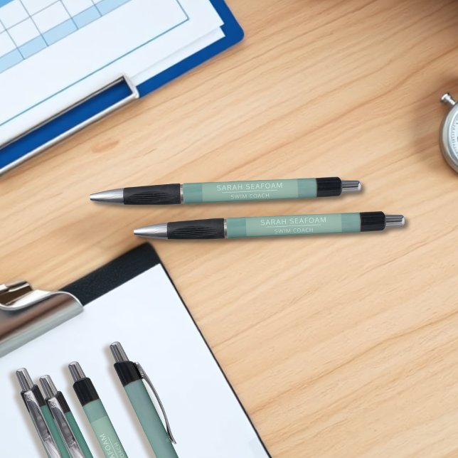 Teal Watercolor Waves Modern Swim Coach Pen (Add your name and profession to these cute teal pens)
