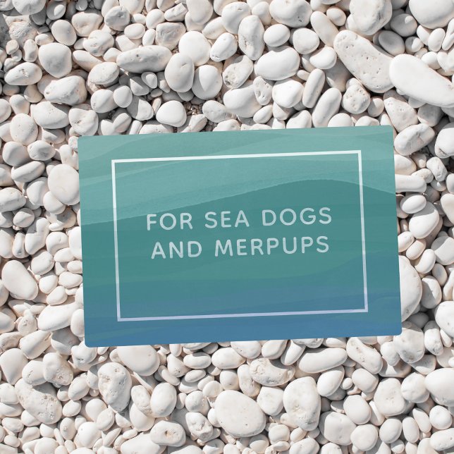 Teal Watercolor Waves Sea Dog Placemat (Add your pup's name to this teal watercolor waves pet placemat)