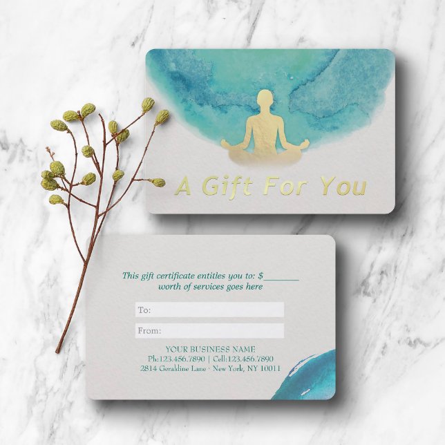 Teal Watercolor YOGA Instructor Gift Certificate
