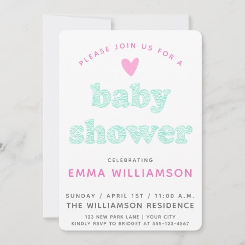 Teal Watercolor Zebra  Baby Shower Invitation