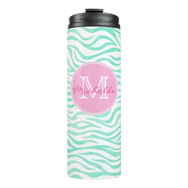 Teal Watercolor Zebra Print | Monogram