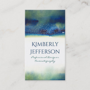 Teal Watercolors and Gold Confetti Dots Modern Business Card