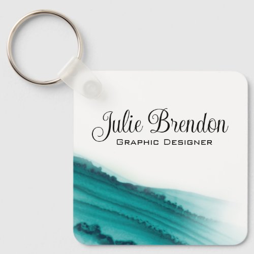 Teal Watercolour Elegant Modern Custom Key Ring