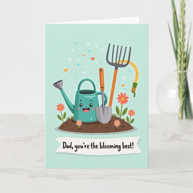 Teal Watering Can Fathers Day Card (Front)