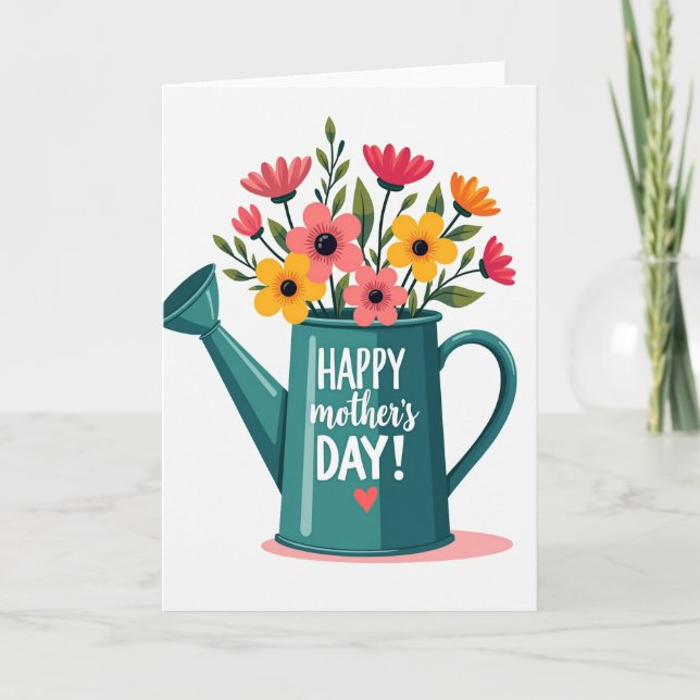 Teal Watering Can Mothers Day Card (Front)