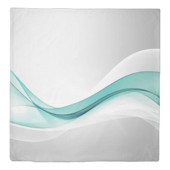 Teal Wave Abstract (1 Side) Queen Duvet Cover by FantasyPillows at Zazzle