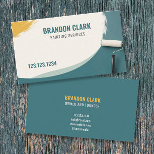 Teal Wave with Golden Streak & Roller Painting Business Card