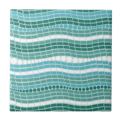 Teal Waves Aqua Turquoise Abstract Ocean Blue Ceramic Tile