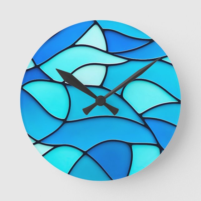 Teal Waves of Glass  Round Clock (Front)