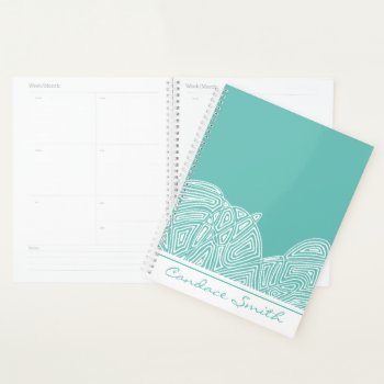 Teal Waves Planner by scribbleprints at Zazzle