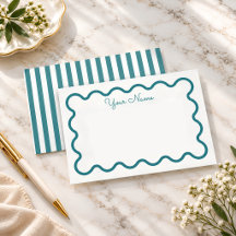 Teal Wavy Border Personalized Note Card