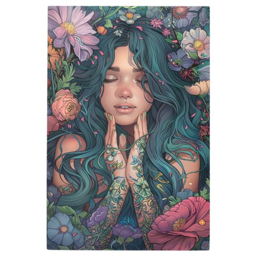  Teal Wavy Hair  Woman SC4 Esoteric Goddess  Metal Print