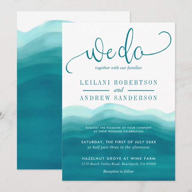 Teal We Do Watercolor Ombre Wedding Invitation (Front/Back)