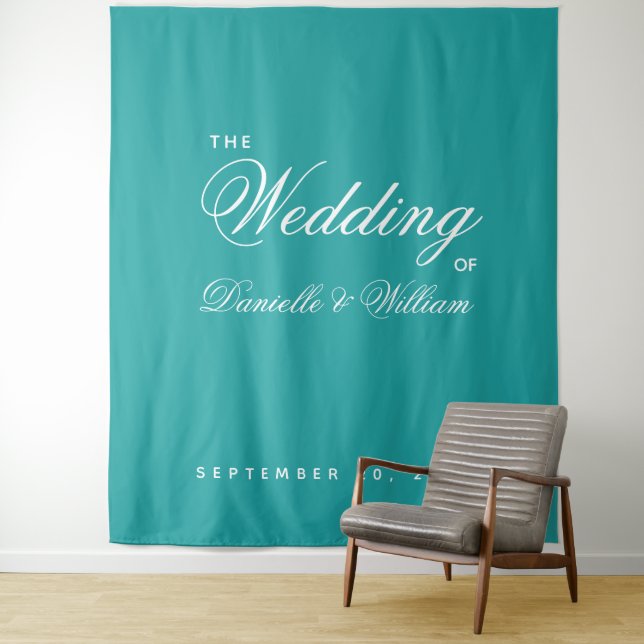 Teal Wedding Backdrop - Simple Elegant Calligraphy (In Situ)