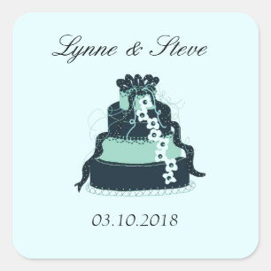 Teal Wedding Cake Save the Date Square Sticker