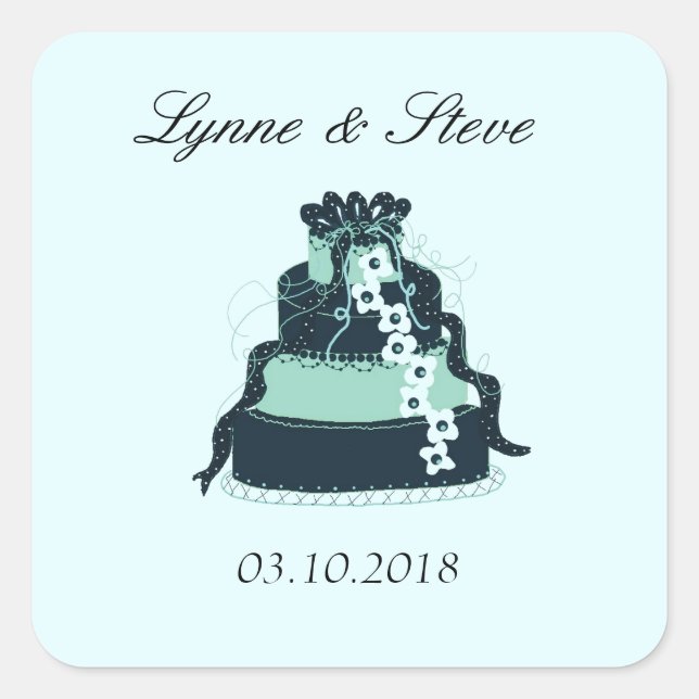 Teal Wedding Cake Save the Date Square Sticker (Front)