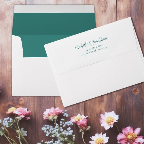Teal Wedding Envelope with Return Address