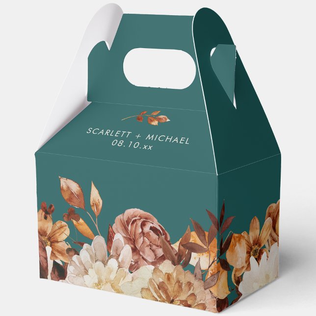 Teal Wedding Favor Boxes (Teal Autumn Floral Wedding Favor Boxes by Painted Paperie
)