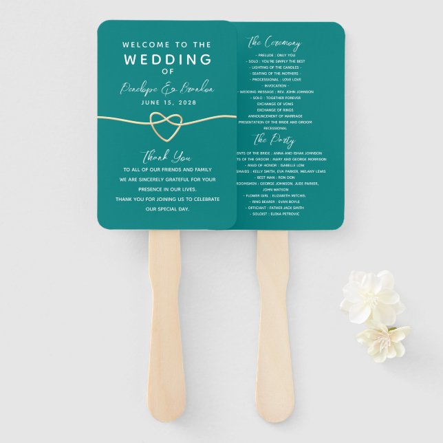 Teal Wedding Hand Fan (Front and Back)