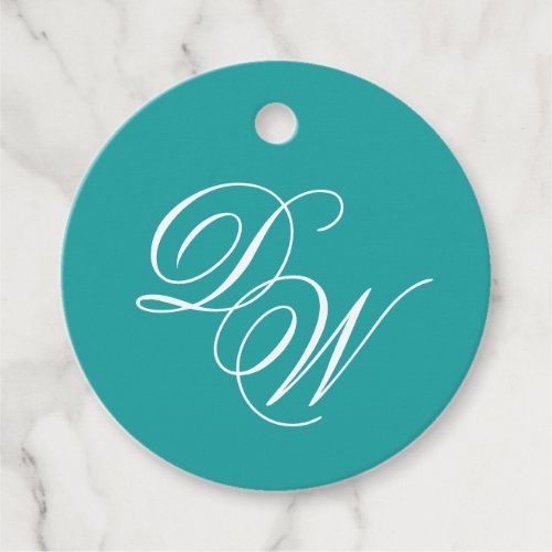 Teal Wedding Monogram Classic Simple Calligraphy Favor Tags