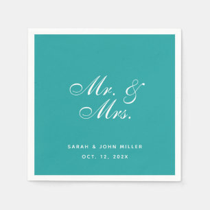 Teal Wedding Mr. and Mrs. Elegant Script Napkins
