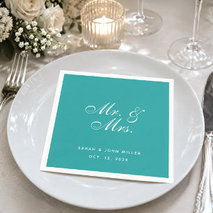 Teal Wedding Mr. and Mrs. Elegant Script Napkins