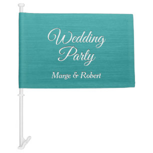 Teal Wedding Party Car Flag