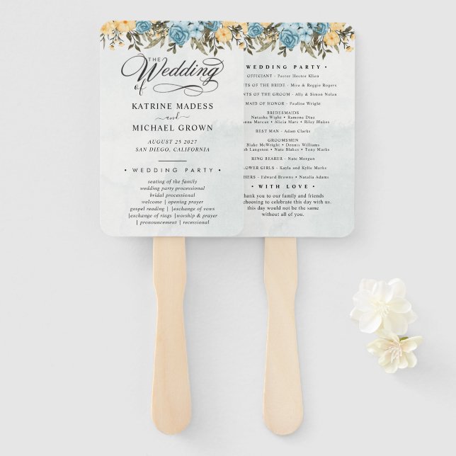 Teal Wedding Program Hand Fan (Front and Back)