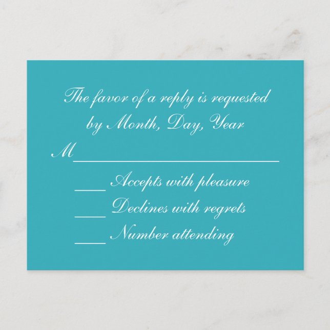 Teal wedding RSVP Invitation Postcard (Front)