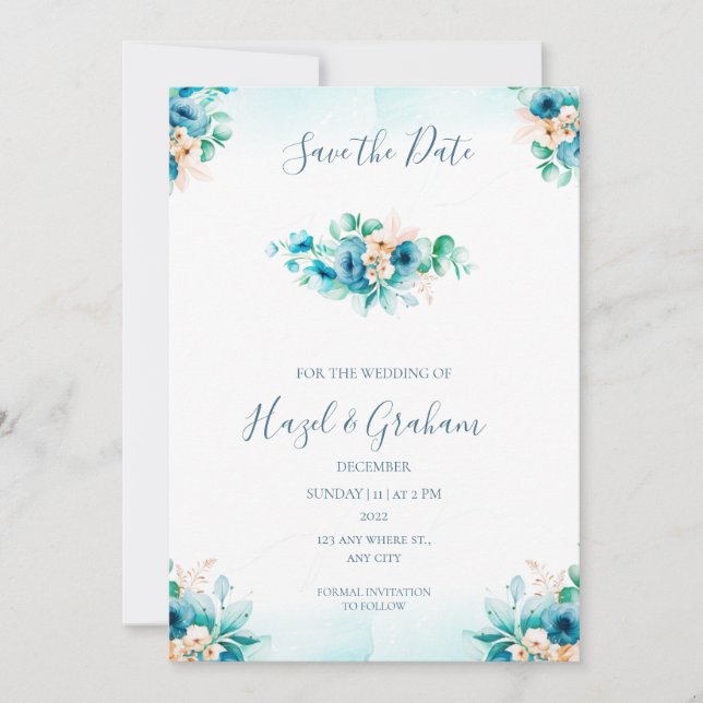 Teal Wedding Save the Date Invitation (Front)