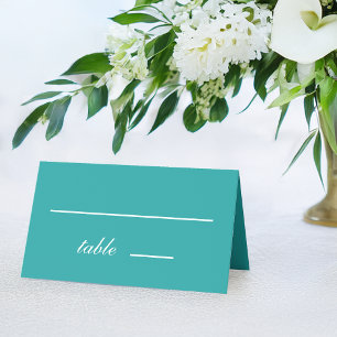 Teal Wedding Simple Blue White Script Calligraphy Place Card