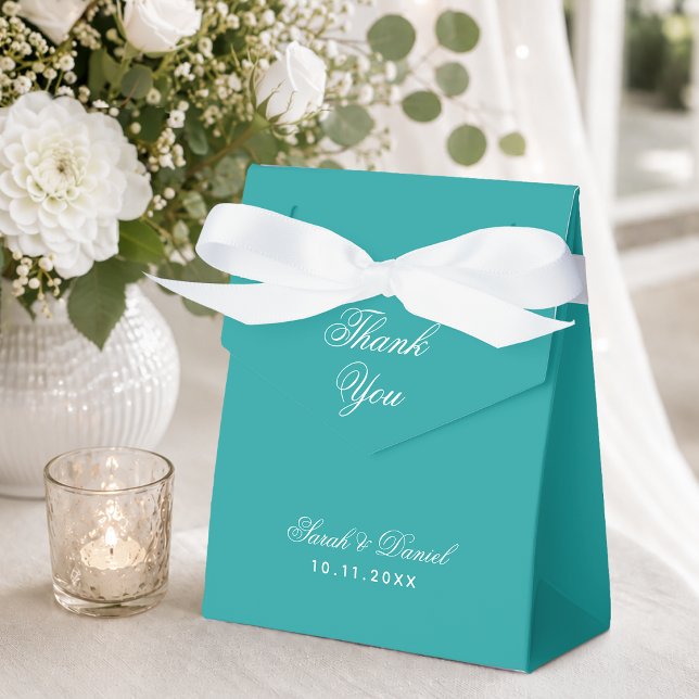 Teal Wedding Simple Calligraphy Thank You  Favor Boxes (Creator Uploaded)