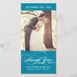 Teal Wedding Thank You Photo Card (4x8)