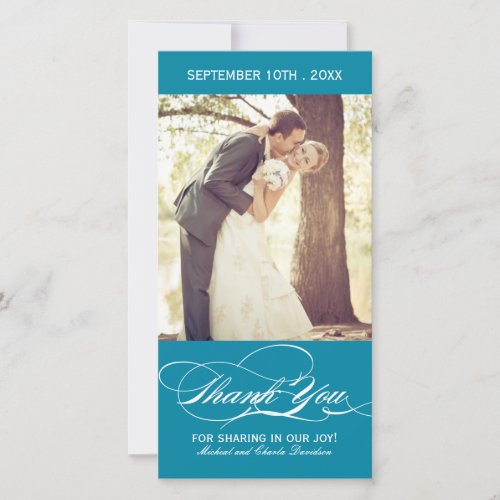 Teal Wedding Thank You Photo Card 4x8