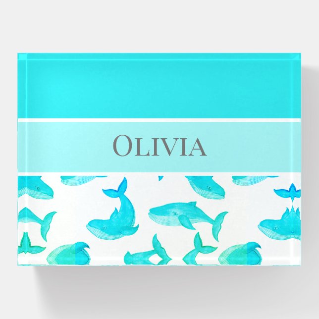 Teal Whale Ocean Sea Life Paperweight (Front)