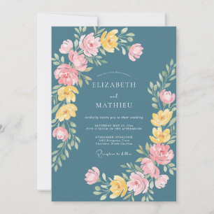 Teal Whimsical Floral Wedding Invitation