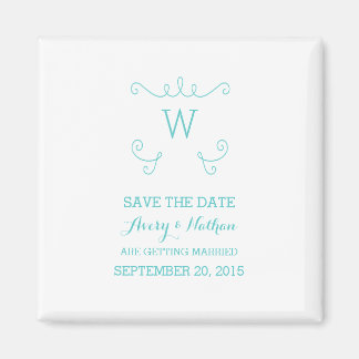 Teal Whimsical Flourish Save the Date Magnet