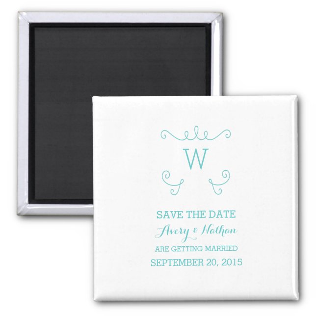 Teal Whimsical Flourish Save the Date Magnet (Front)