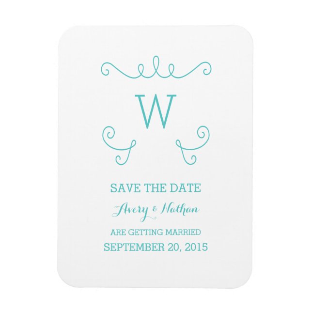 Teal Whimsical Flourish Save the Date Magnet (Vertical)