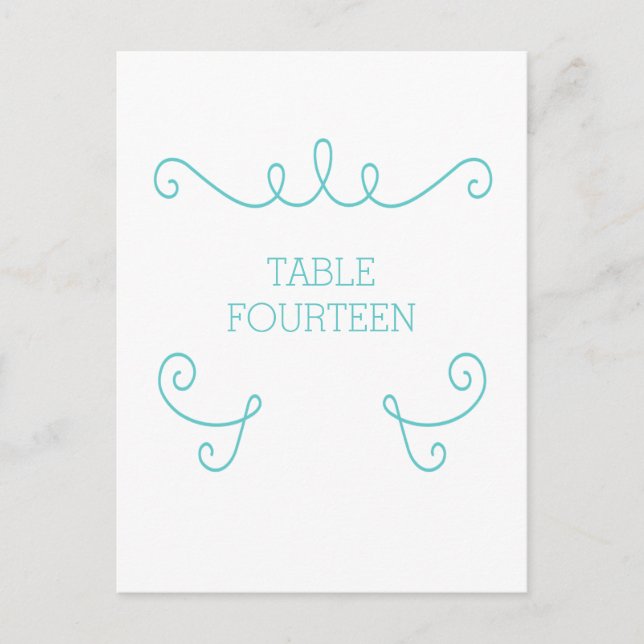 Teal Whimsical Flourish Table Number Postcard (Front)