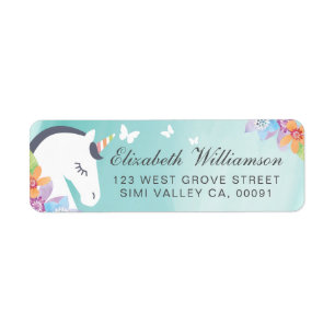 Teal Whimsical Magical Unicorn Butterfly & Florals Label