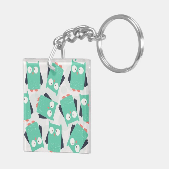 Teal Whimsical Owl Keychain (Back Right)