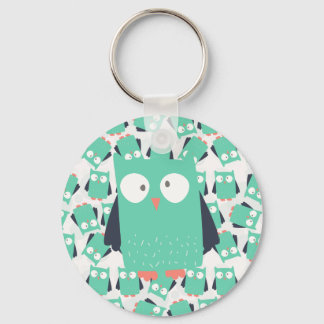 Teal Whimsical Owl Keychain