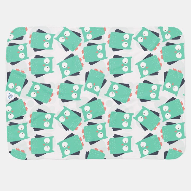 Teal Whimsical Owl Stroller Blanket (Back Horizontal)