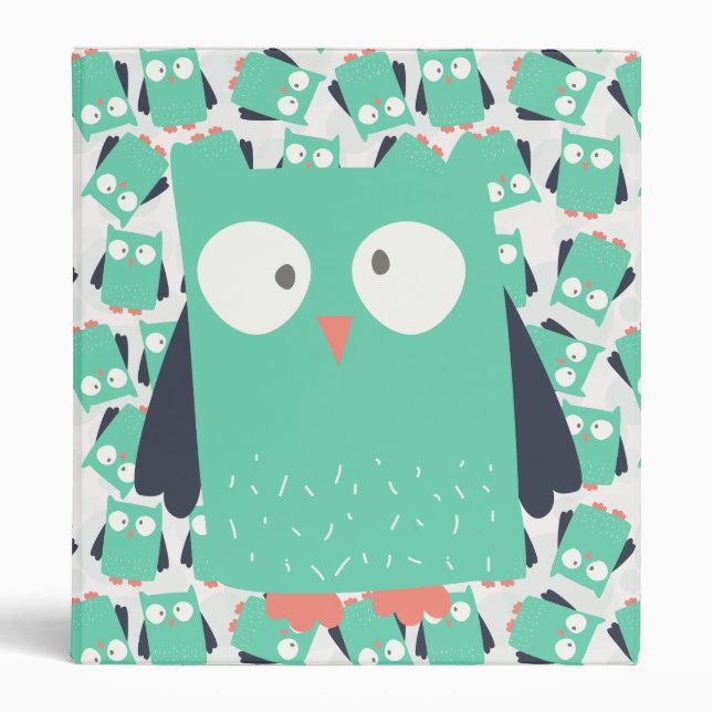 Teal Whimsical Owls 3 Ring Binder (Front)