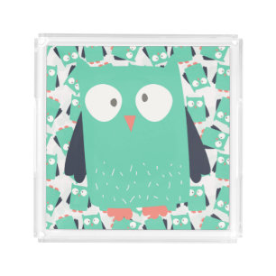 Teal Whimsical Owls Acrylic Tray