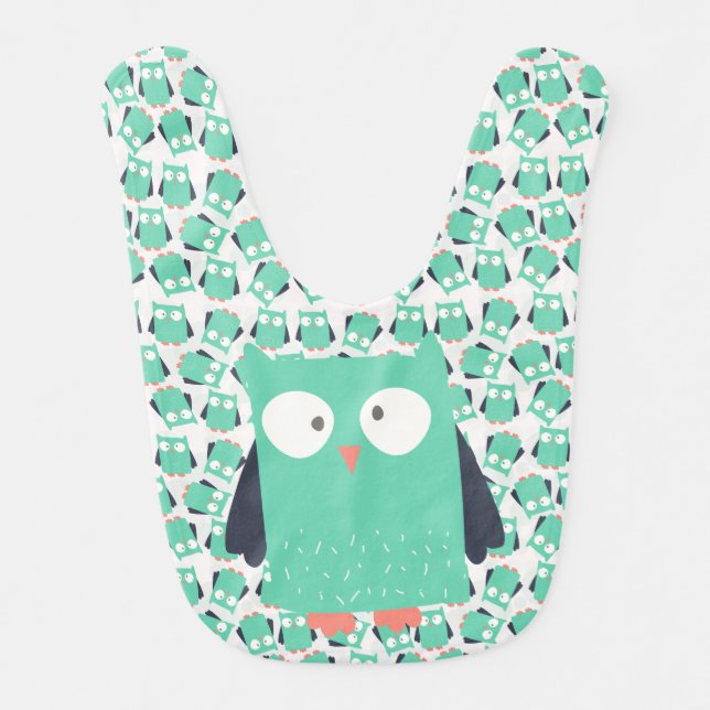 Teal Whimsical Owls Bib (Front)