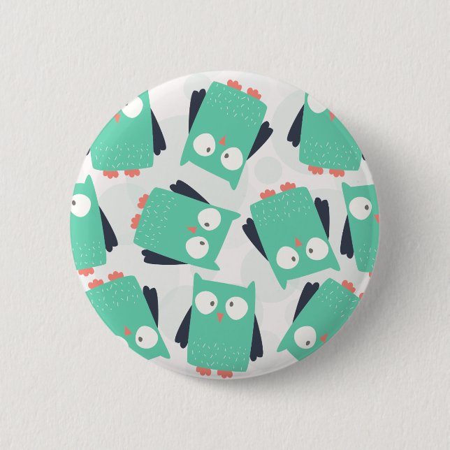 Teal Whimsical Owls Button (Front)